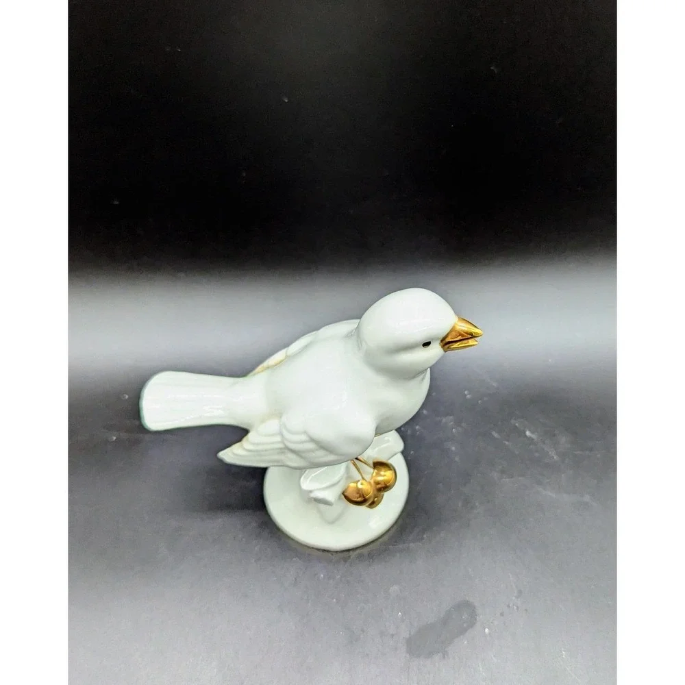 Vintage Erphila White Porcelain Bird Finch Gold Decorations Germany